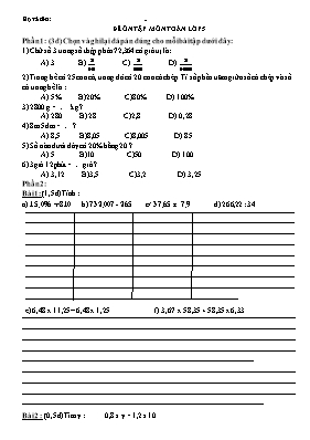 Đề ôn tập môn Toán Lớp 5